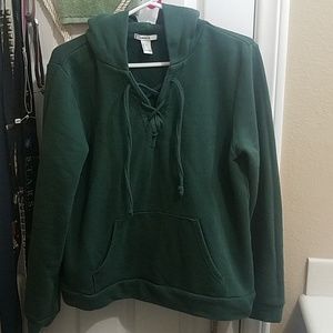 Green Lace-up Hoodie